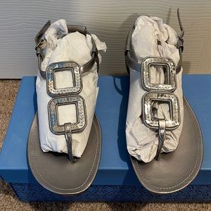 Simply Vera by Vera Wang silver sandals with sequin embellishments.